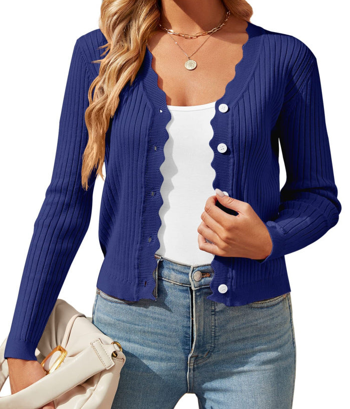 Damen elegante Strickjacke mit Wellenkante Krohn-e