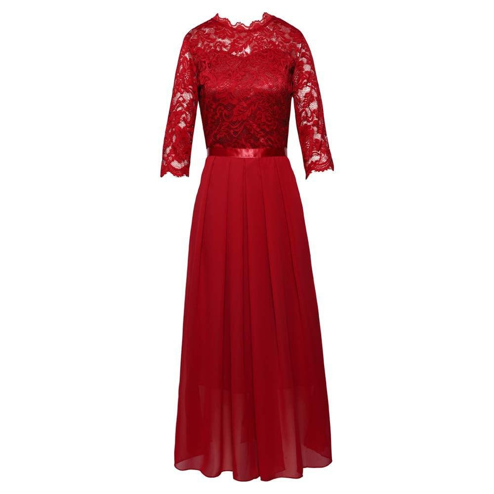 Damen Maxikleid mit Spitzendetails und transparentem Rock Krohn-e