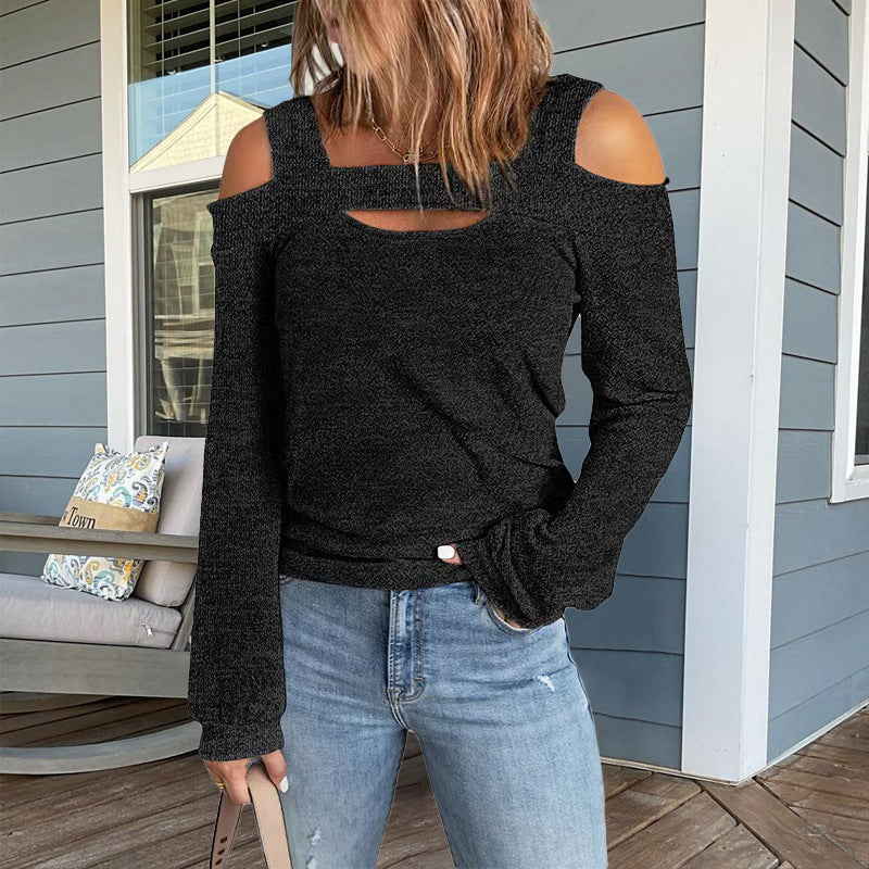 Damen modisches Longsleeve-Top mit Cut-Out-Details und Schulterfreiem Design Krohn-e