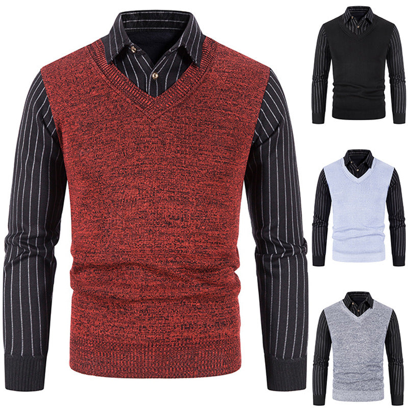 Herren Strickpullover mit V-Ausschnitt und kontrastierenden Ärmeln Krohn-e