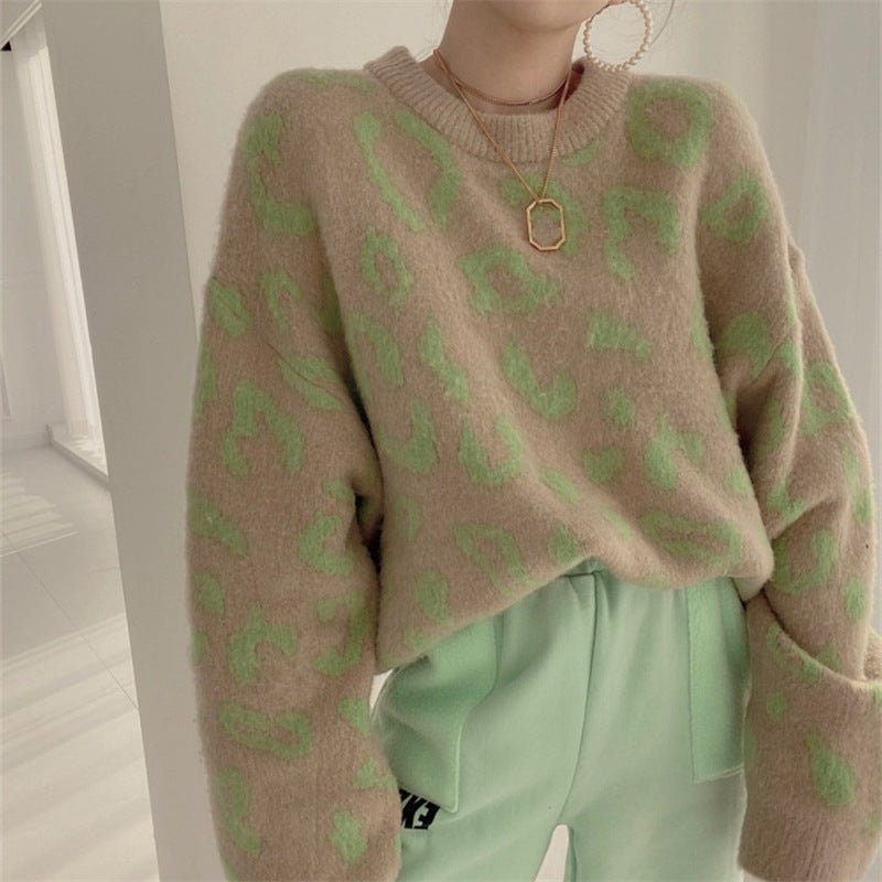 Damen Flauschiger Leopardenmuster Pullover Krohn-e