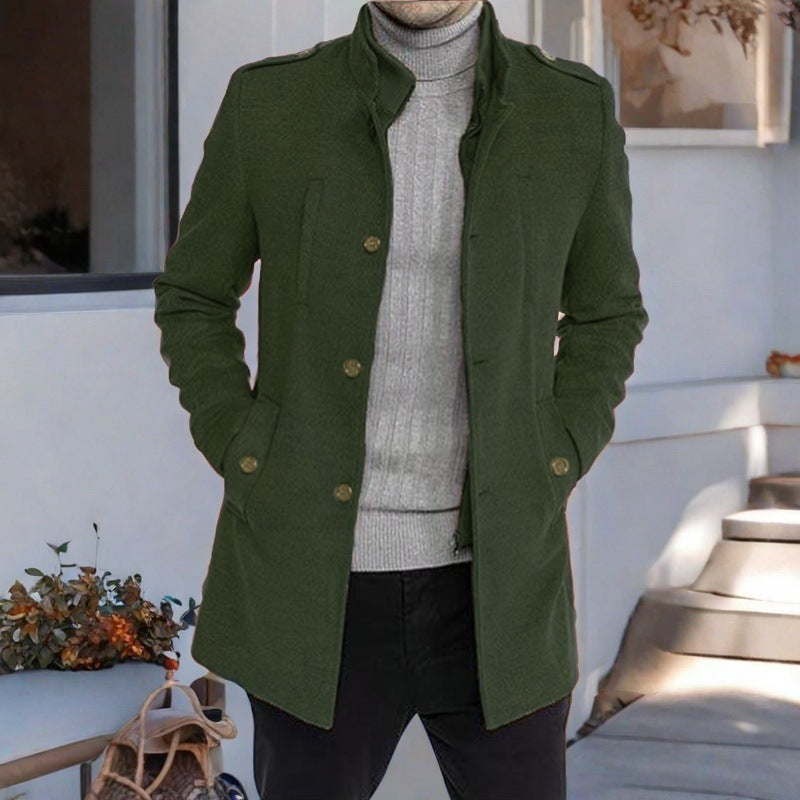 Herren eleganter, mittelschwerer Freizeitmantel mit Stehkragen und seitlichen Taschen Krohn-e