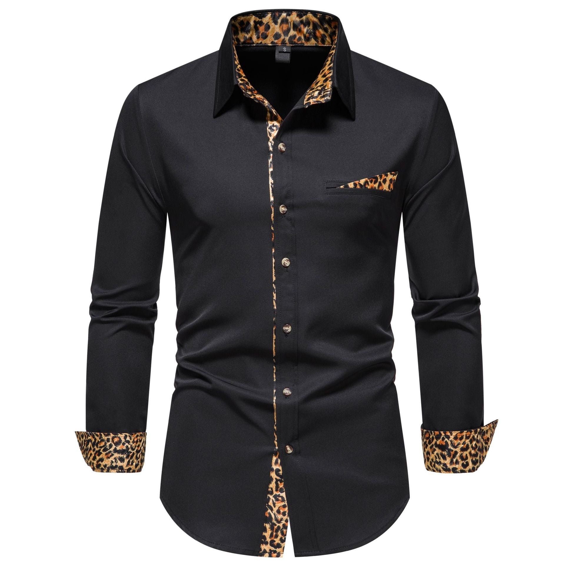 Herren elegantes Langarmhemd mit Leopardenmuster Krohn-e