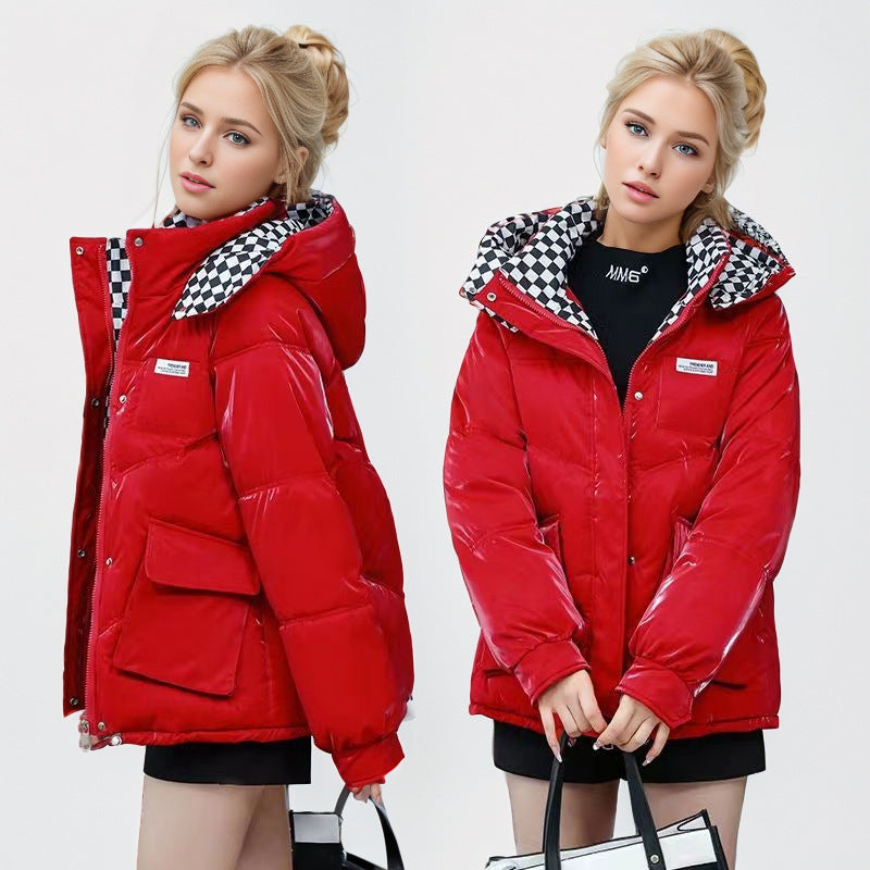 Damen modische glänzende Steppjacke mit hochschließendem Kragen und praktischen Taschen Krohn-e