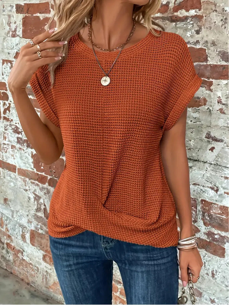 Emma | Damen Waffel-Shirt Kurzarm mit Twist-Saum Rundhals