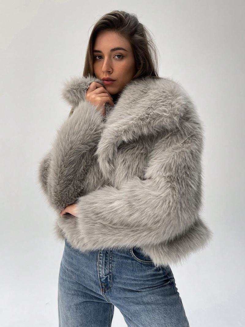 Damen Modischer Kunstpelz-Cropped-Jacke mit voluminösen Ärmeln Krohn-e