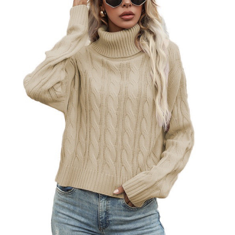 Damen Rollkragenpullover mit strukturiertem Zopfmuster und lässigem Schnitt Krohn-e