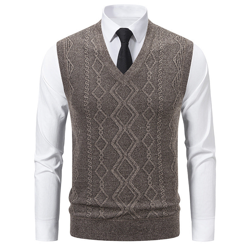 Herren Strickpullover mit V-Ausschnitt und strukturiertem Zopfmuster Krohn-e
