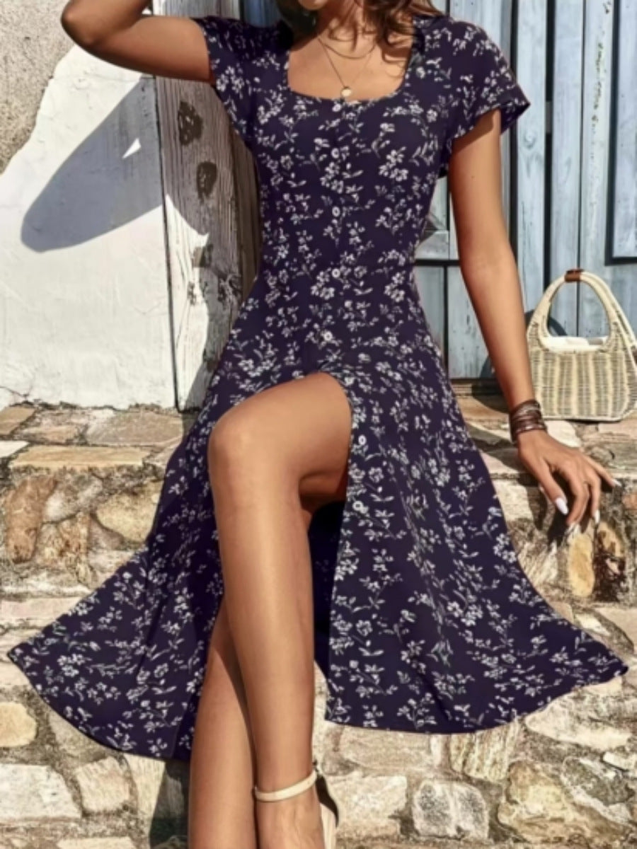 Damen Midi Kleid mit floralen Mustern und Knopfleiste Krohn-e