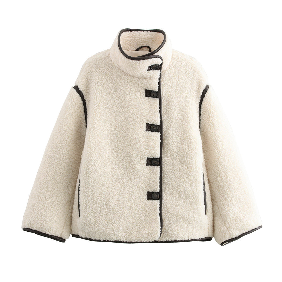 Damen kuschelige Fleecejacke mit hohem Kragen und dekorativen Knopfdetails Krohn-e