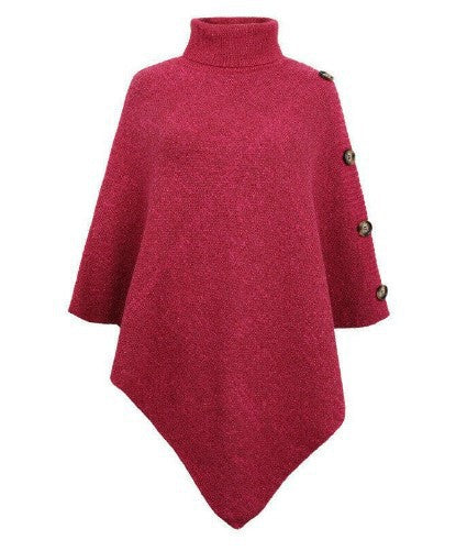 Damen Strick-Poncho mit steigendem Kragen und dekorativen Knopfdetails Krohn-e