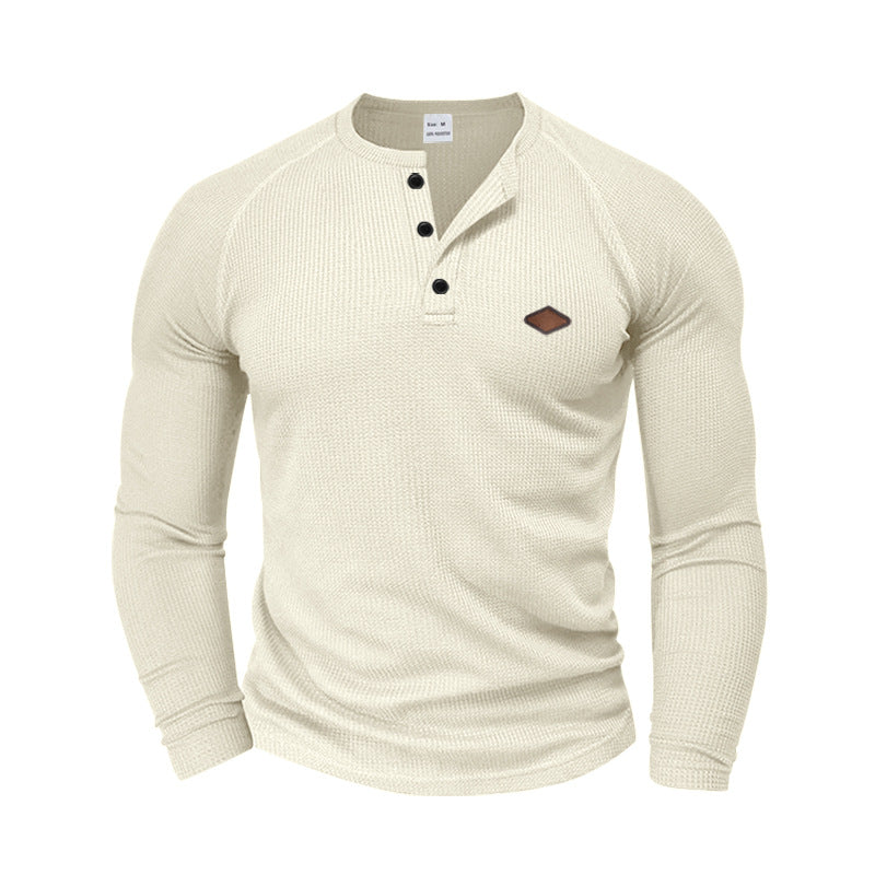Herren langärmliges Henley-T-Shirt mit strukturiertem Gewebe und modischem Knopfdesign Krohn-e