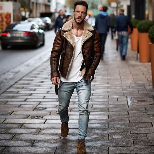 Herren Jacke mit kragenförmigem Teddyfutter Krohn-e