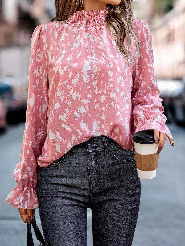Damen elegantes Blusenshirt mit Rüschenkragen und tierischem Muster Krohn-e