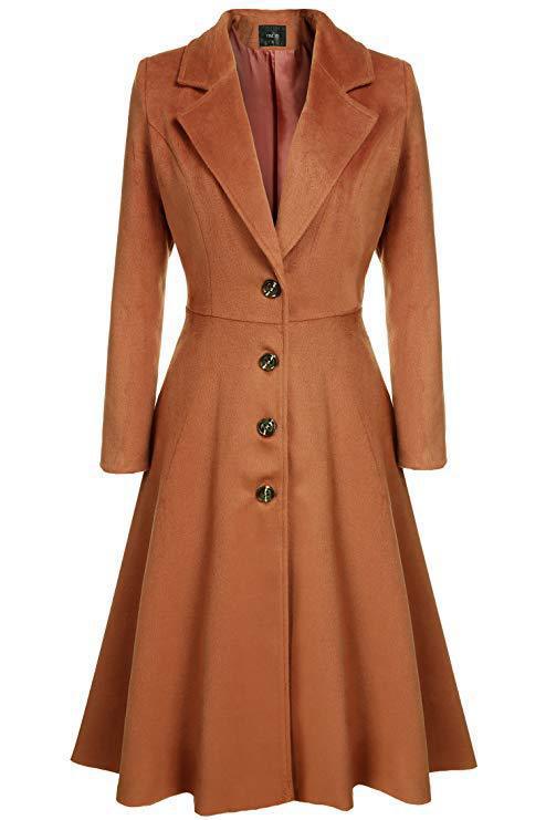 Damen Eleganter Wollmantel mit tailliertem Schnitt und langen Ärmeln Krohn-e