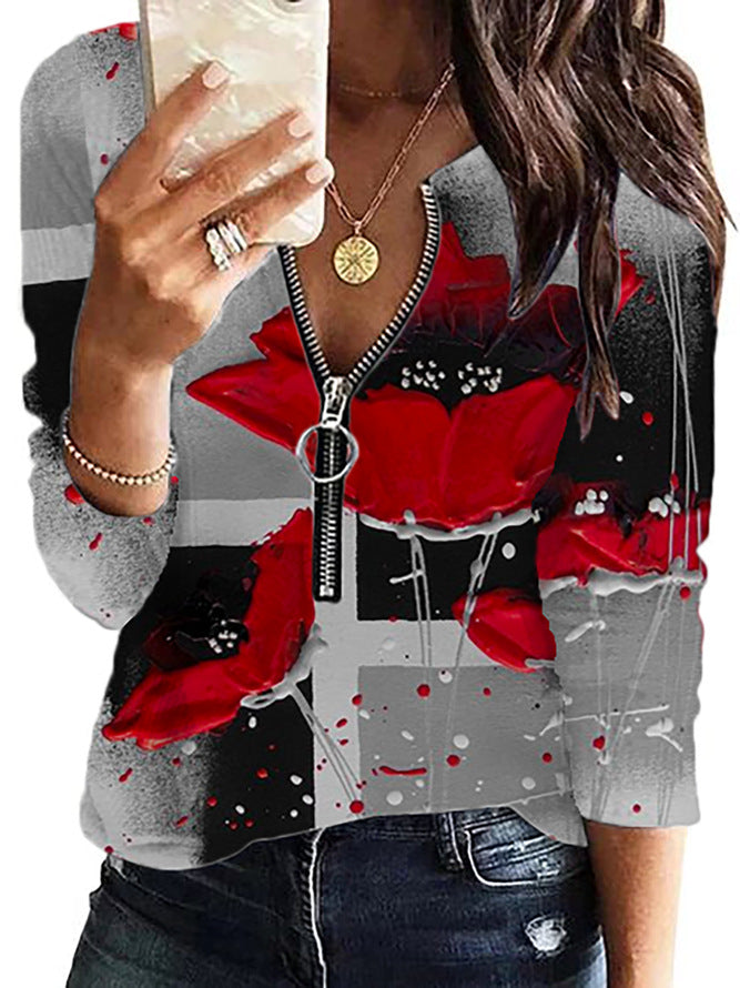 Fudus: Cooles bedrucktes Langarm-Shirt mit Reißverschluss