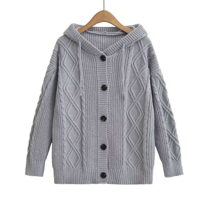 Damen Strickjacke mit Kapuze und modischem Zopfmuster Krohn-e