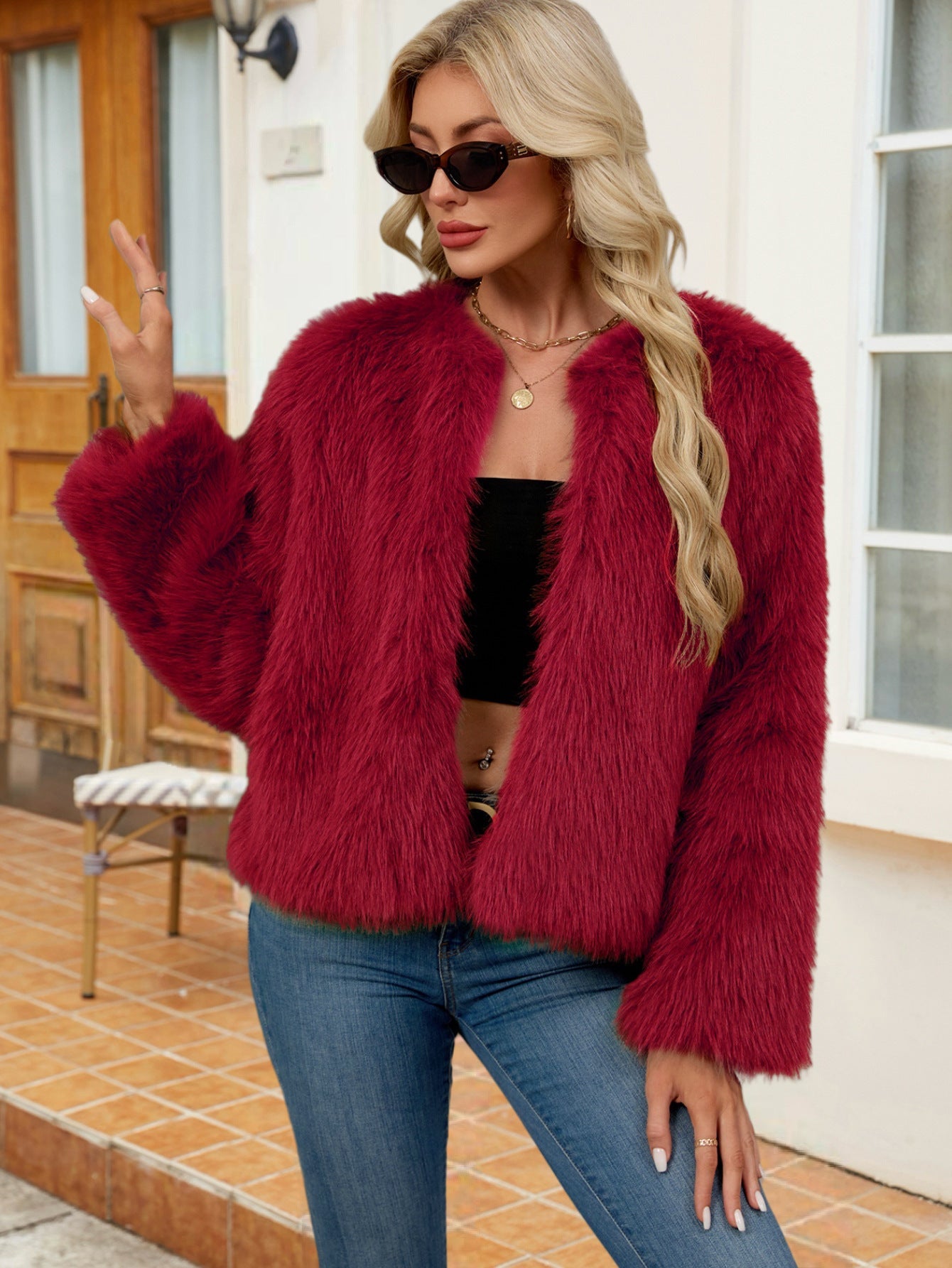 Damen Flauschige Kurzjacke aus Kunstfell mit lockerer Passform Krohn-e