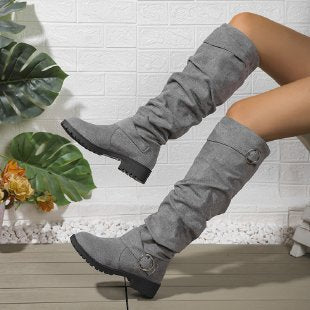 Damen Overknee-Stiefel aus weichem Wildleder mit dekorativem Schnallen-Detail Krohn-e