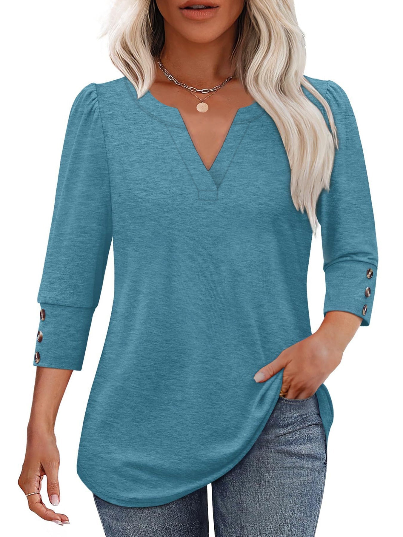 Damen V-Ausschnitt Bluse mit dekorativen Knopfdetails Krohn-e