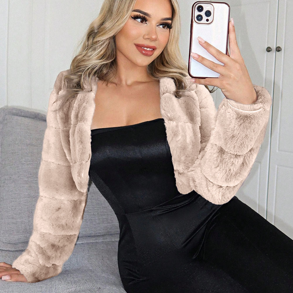 Damen Kurze Kunstpelzjacke mit breiten Ärmeln Krohn-e