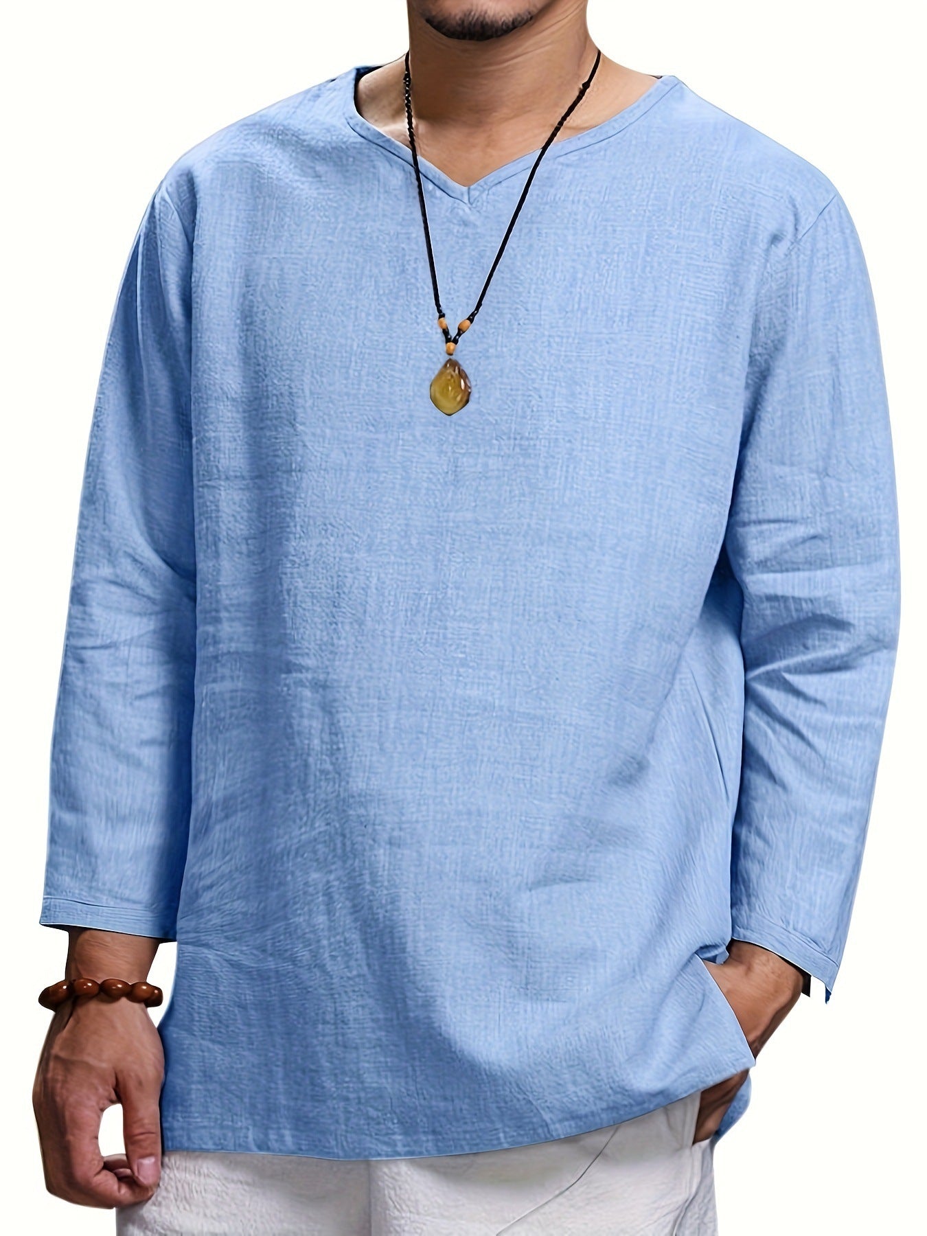 Herren Lässiges Langarmshirt mit V-Ausschnitt und praktischen Seitentaschen Krohn-e