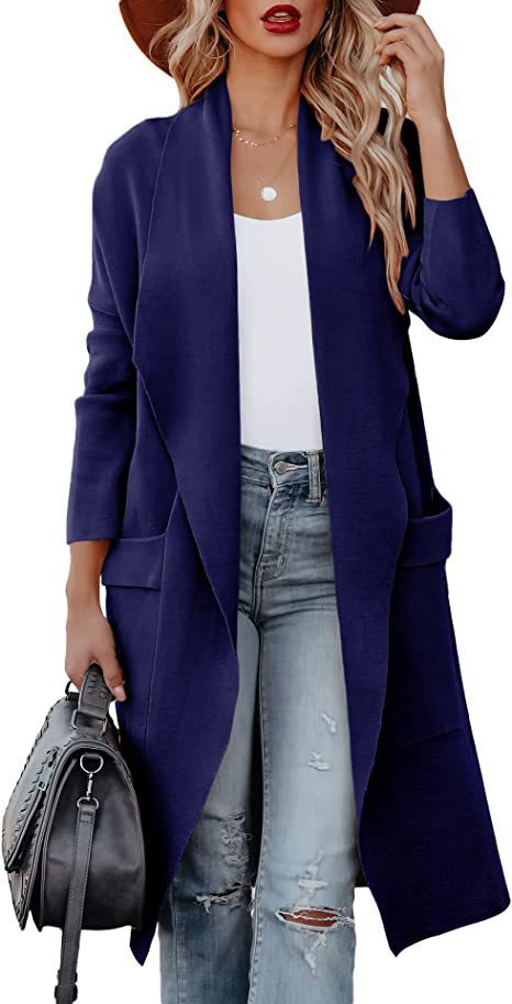 Damen lässiger Cardigan mit langen Ärmeln und praktischen Taschen Krohn-e