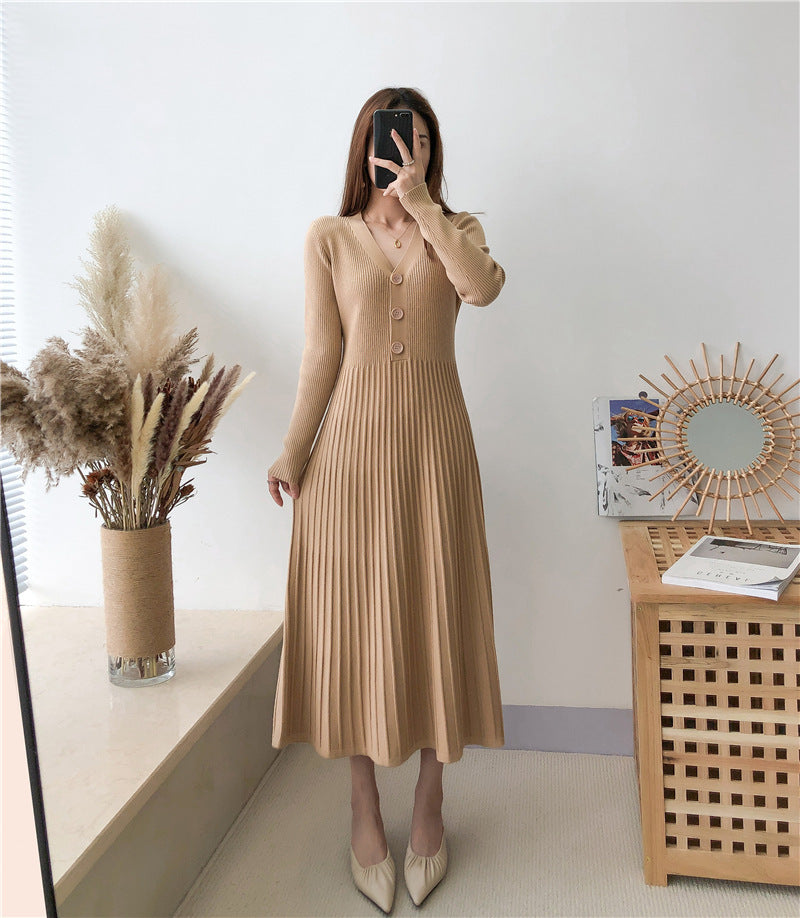 Damen Strickkleid mit Knopfverschluss und gerippter Struktur Krohn-e