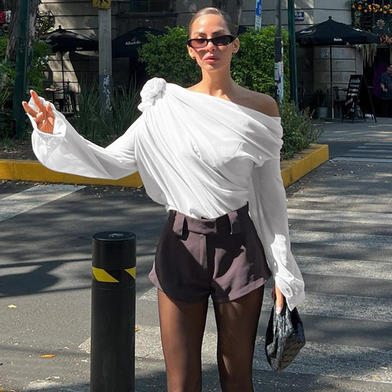 Asymmetrisches Top von Fudus, halbtransparent, einseitig geschulterter Schnitt