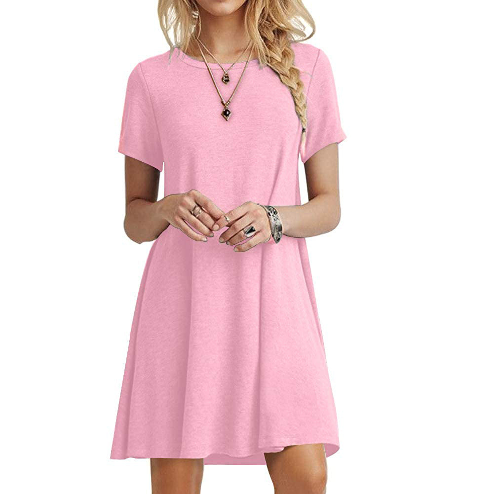 Damen locker fallendes Freizeitkleid mit Rundhalsausschnitt und kurzen Ärmeln Krohn-e