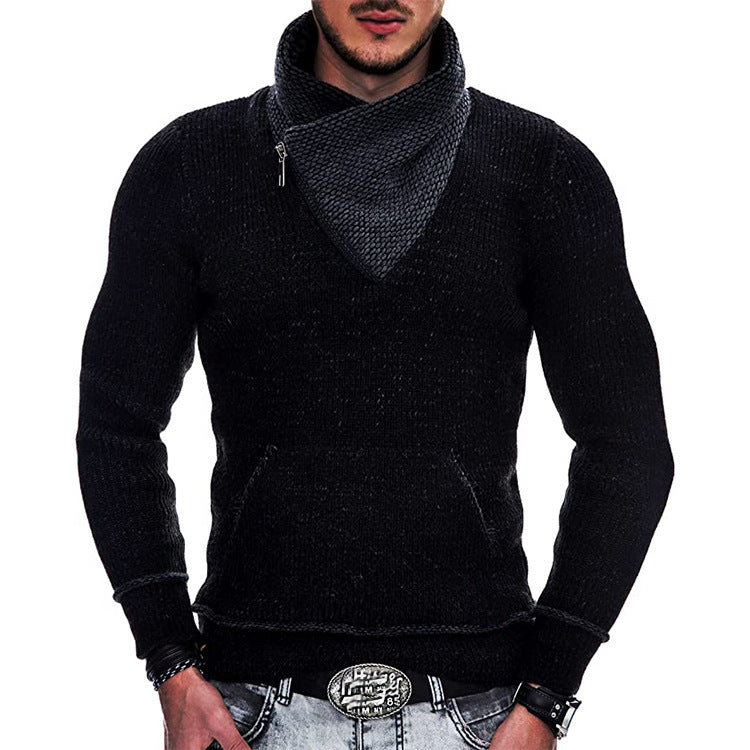 Herren modischer Pullover mit breitem Kragen und innovativer Zip-Detail Krohn-e