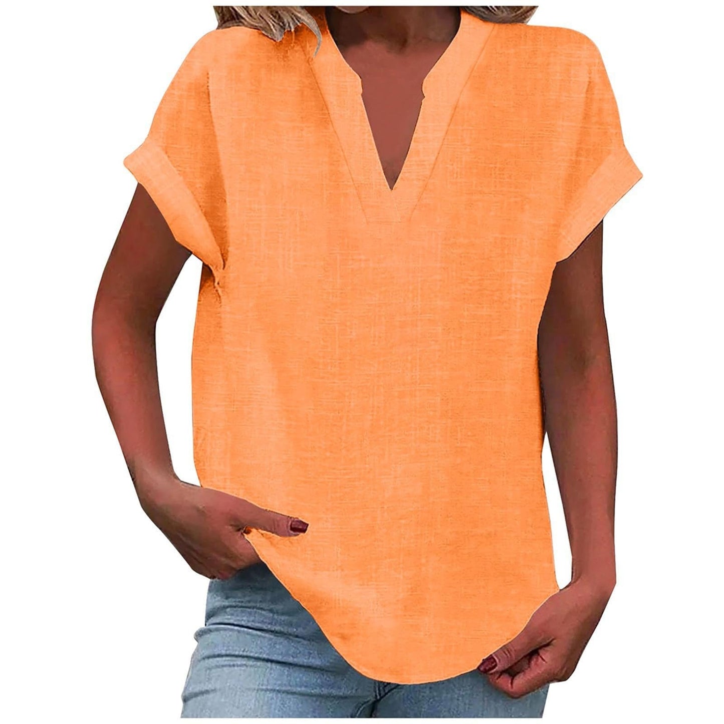 KROHN-E Damen V-Ausschnitt Bluse Relaxed Fit Leichter Stoff Weiß