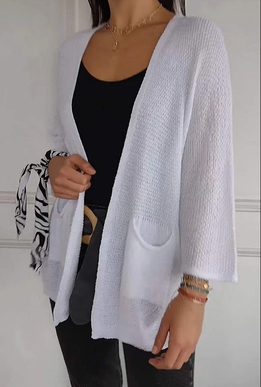 Damen lässige Strickjacke mit offener Vorderseite und praktischen Taschen Krohn-e