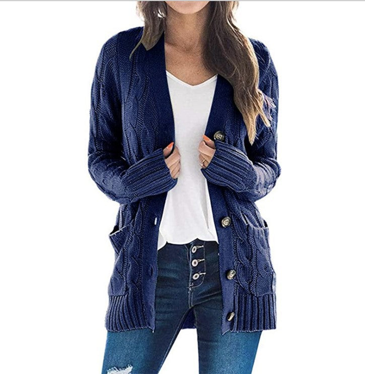 Damen Strickjacke mit Kabelmustern und großen Knöpfen Krohn-e