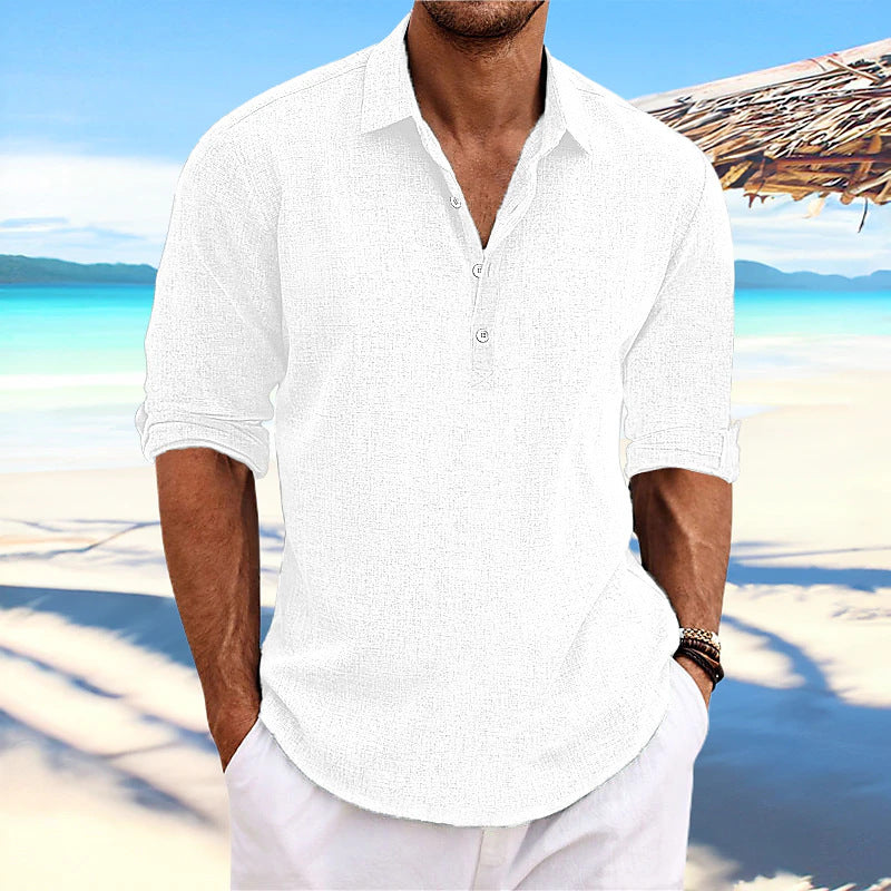 Herren lässiges Langarm-Henley-Shirt mit strukturierter Oberfläche Krohn-e