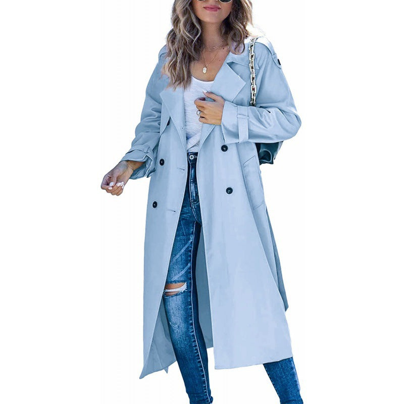 Damen eleganter Trenchcoat mit doppelt Reihe Knopfverschluss und Taillengürtel Krohn-e