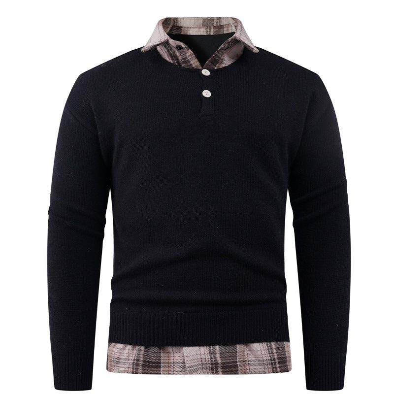 Herren Pullover mit integriertem Hemdkragen und Knopfdetails Krohn-e