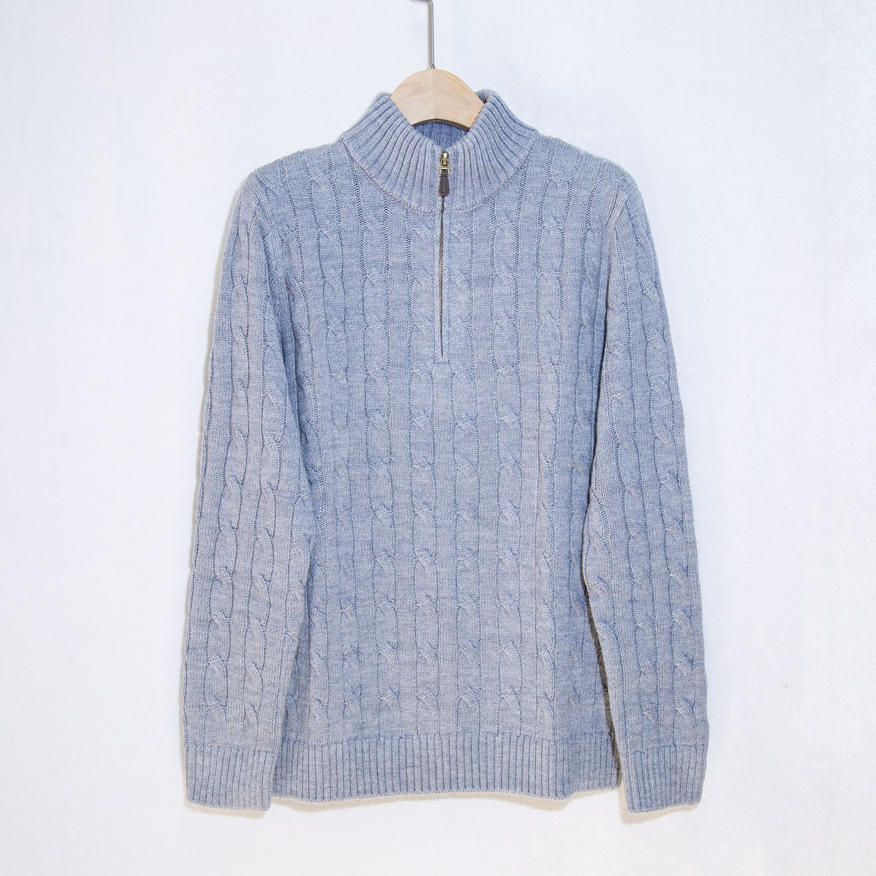 Herren eleganter Strickpullover mit halbem Reißverschluss und Zopfstrickmuster Krohn-e