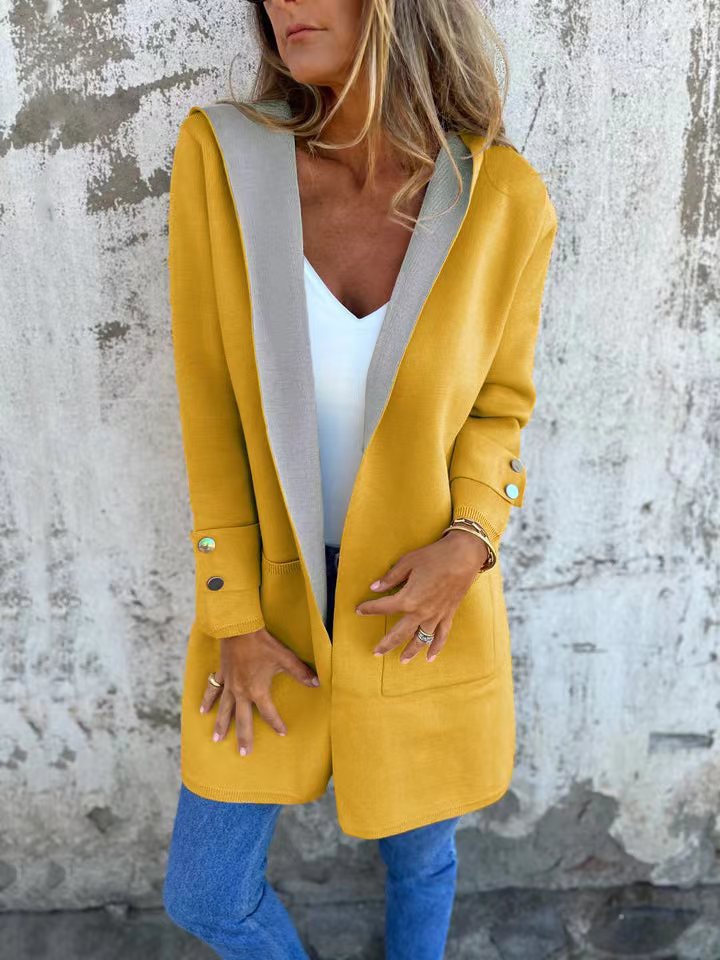 Damen modische Longjacke mit großzügiger Kapuze und praktischen Taschen Krohn-e