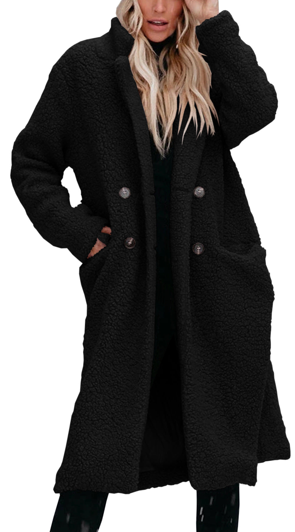 Damen Oversized Teddy-Mantel mit Knopfverschluss und praktischen Taschen Krohn-e