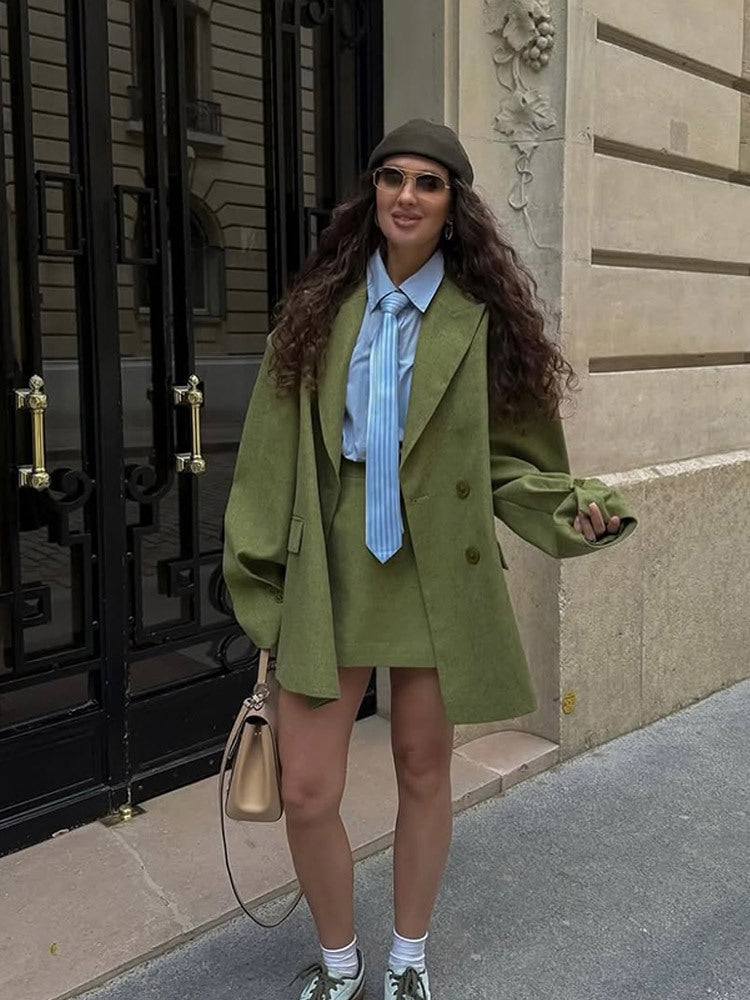Damen Elegante Blazerjacke mit strukturiertem Stoff und passendem Minirock Krohn-e