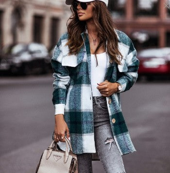Damen Karierte Overshirt-Jacke mit praktischen Brusttaschen Krohn-e
