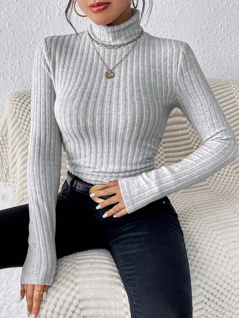 Damen Langarm Rollkragenpullover aus feinem Rippstrick Krohn-e
