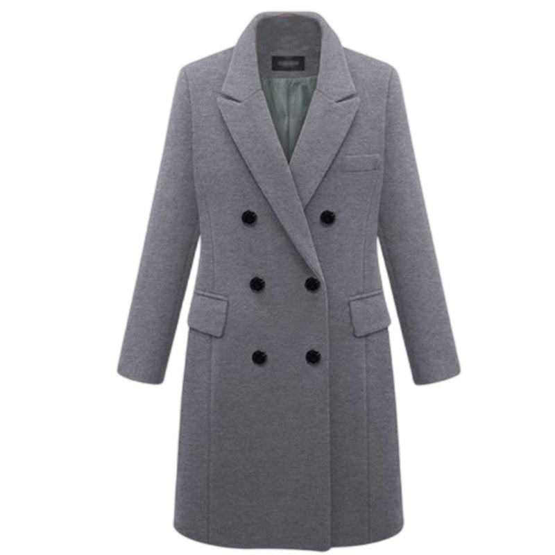 Damen eleganter doppelt-geknöpfter Wollmantel mit Taschen Krohn-e