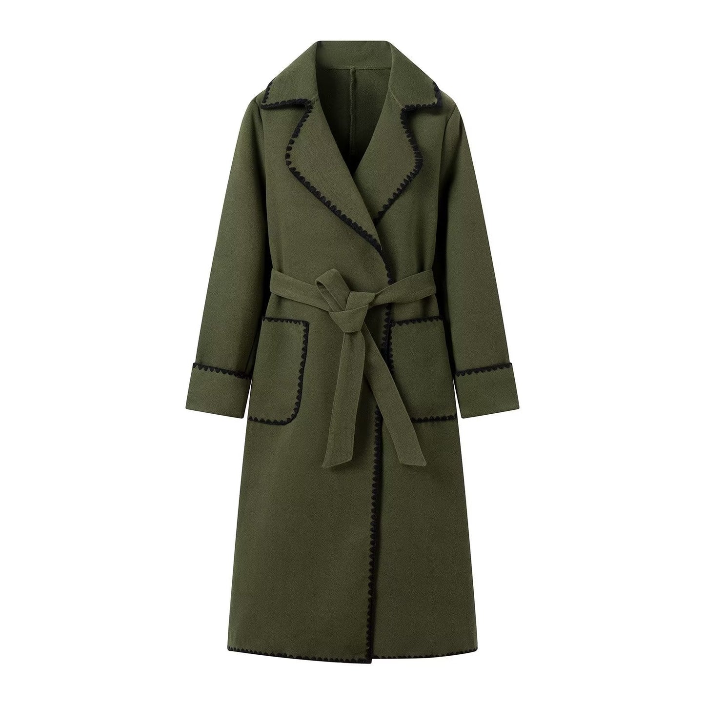 Damen elegante Übergangsjacke mit dekorativem Gürtel und hochwertigen Taschen Krohn-e