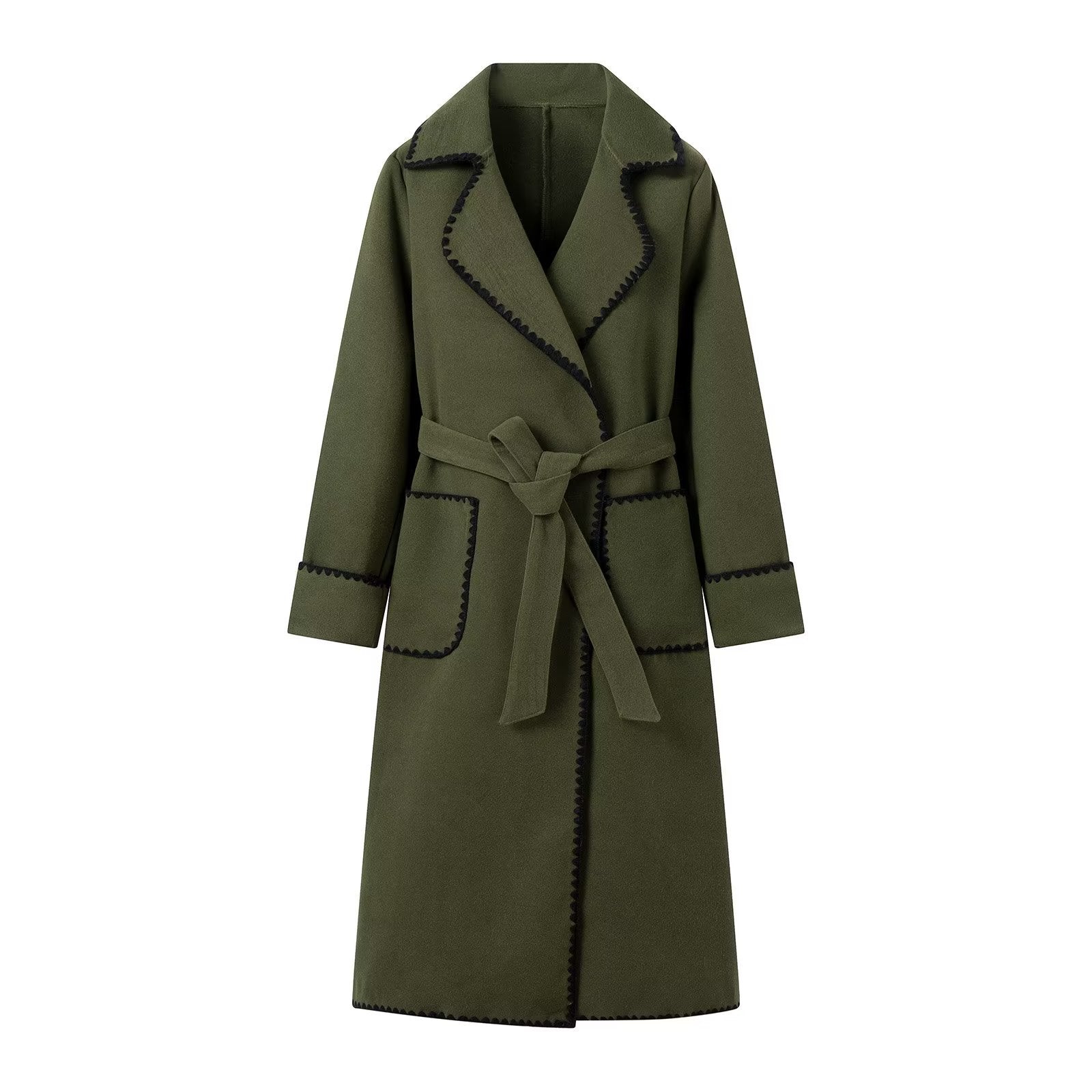 Damen elegante Übergangsjacke mit dekorativem Gürtel und hochwertigen Taschen Krohn-e