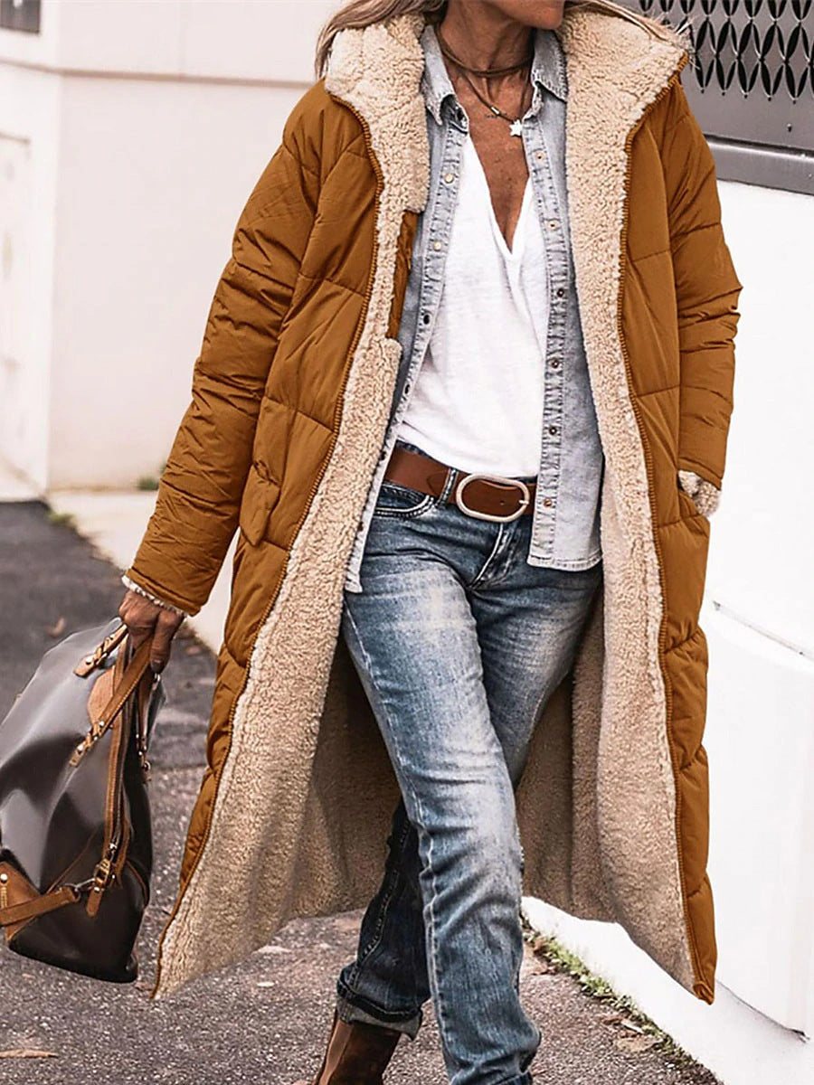 Damen Lange Steppjacke mit kuscheligem Innenfutter und Kapuze Krohn-e