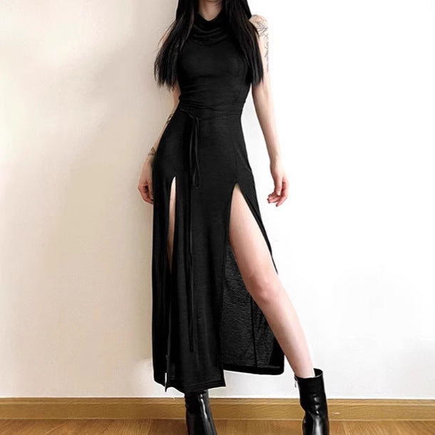 Damen Elegantes Maxikleid mit hohem Schlitz und Kapuze Krohn-e