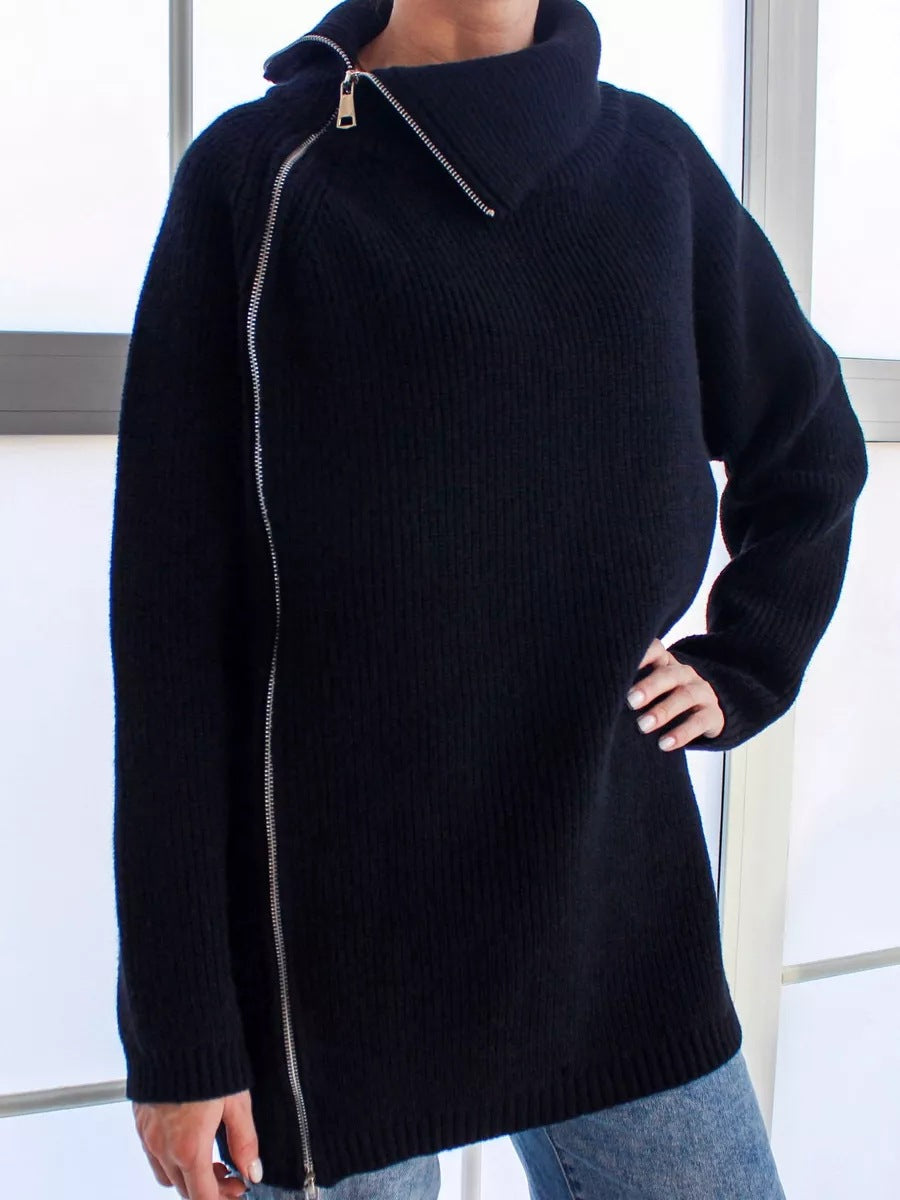 Krohn-e | Wärmer Bequemer Damenpullover mit Reißverschluss