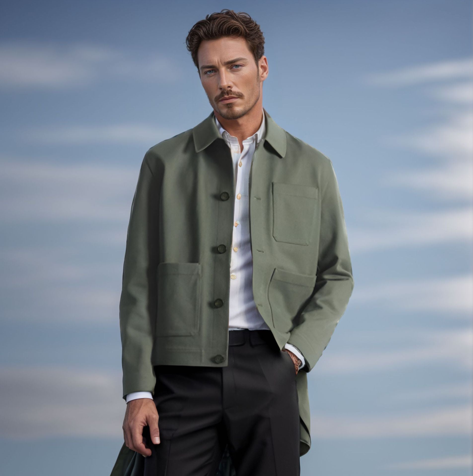 Herren moderne Utility-Jacke mit praktischen Taschen und hohem Kragen Krohn-e